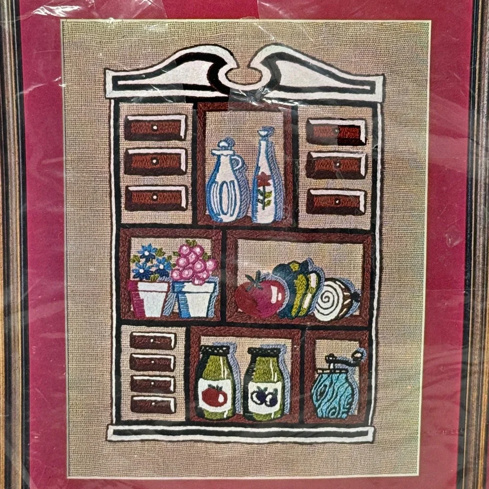 Crewel Embroidery 1975 Spice Chest 2123 Kit 13x16 Colonial‎ Country Farmhouse